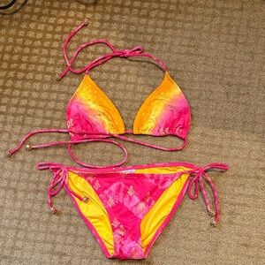 Juicy Couture String Bikini Pink/ Orange/Yellow w/ Gold accents and hardware